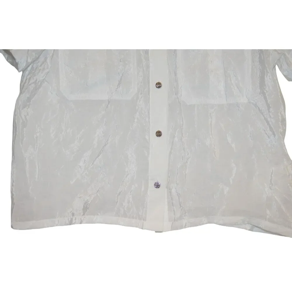 DKNY Women's Short-Sleeve Button-Front Top in White